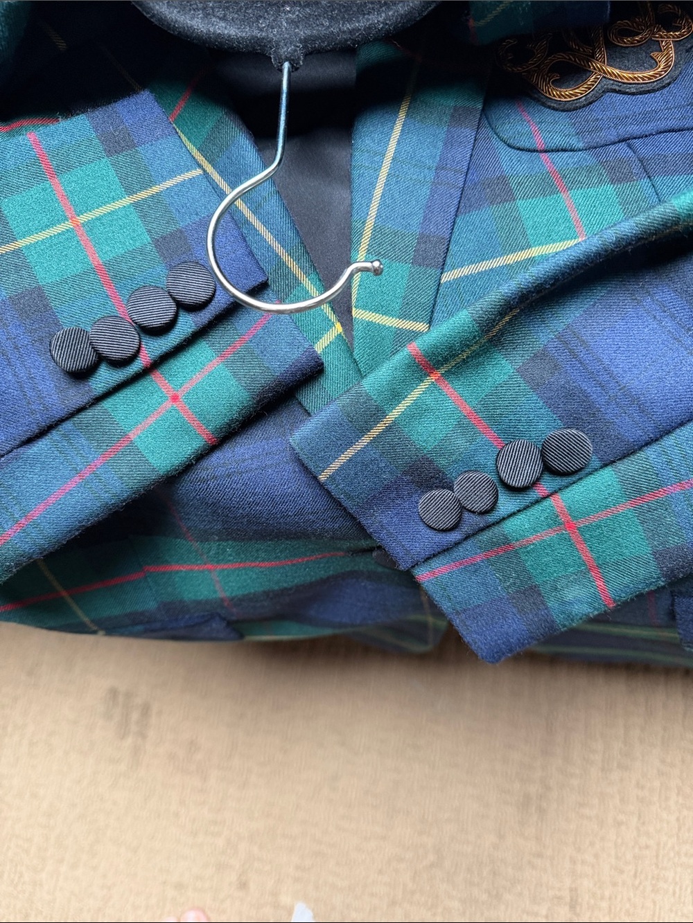 Lauren Ralph Lauren Navy & Green Plaid Tailored Blazer with Crest - Picture 8 of 17